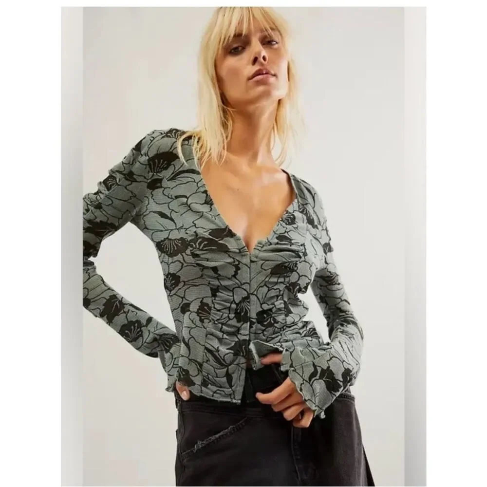 Free People Through the Meadow Ruched Mesh Top